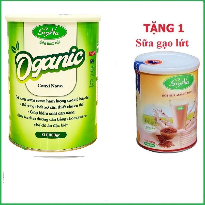 Sữa hạt Oganic Canxi Nano Soyna 800g chính hãng tặng kèm 1 hộp Sữa Hạt 300g