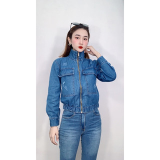 Áo khoác jean nữ dây kéo, áo khoác jean nữ, chất vải jean cotton dày dặn cao cấp Mã N68