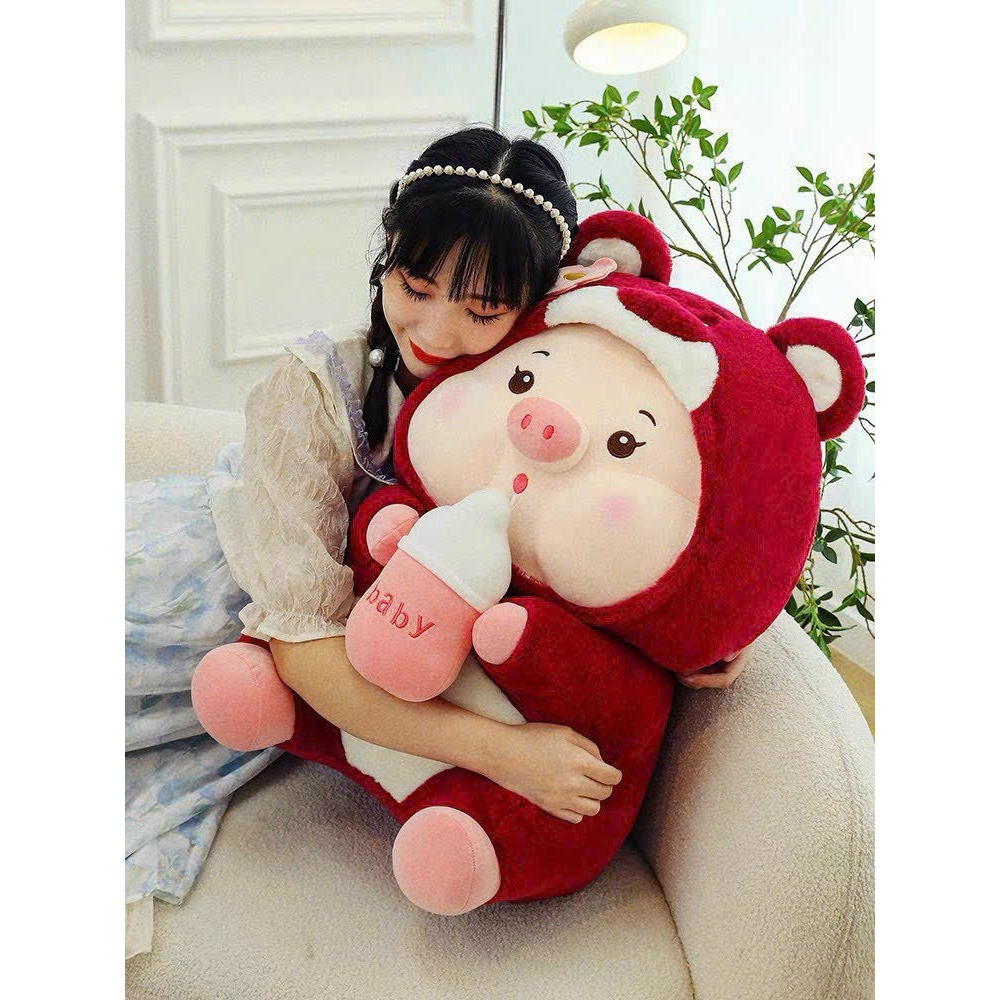 Gấu Bông Heo Bình Sữa Cosplay Gấu Dâu Lotso Siêu Mịn