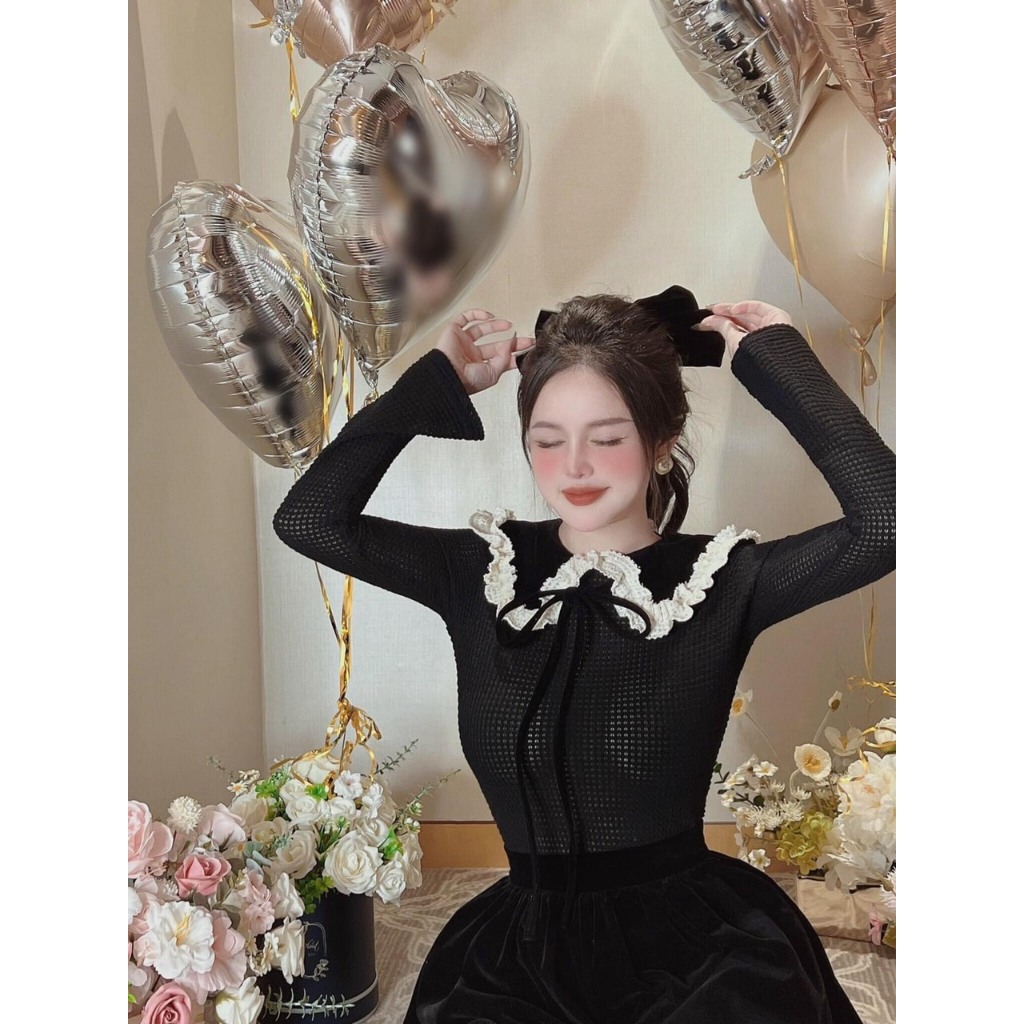 ÁO LEN REN GẠO CỔ NƠ XINH XINH