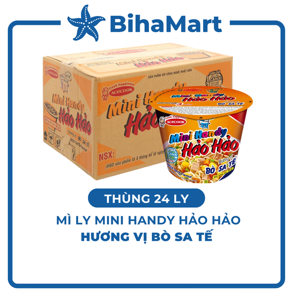 [THÙNG12 LY] -ACECOOK - Mì ly mini Handy Hảo Hảo hương vị Bò Sa Tế (53g/ly) Mì ly Hảo Hảo mini Handy ly