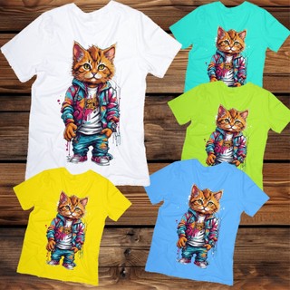 Áo thun in hình mèo style cực kỳ cool ngầu dành cho bé trai và bé gái từ 6 tuổi đến 12 tuổi dễ thương dễ phối đồ