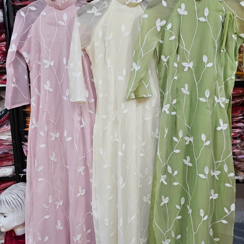 Áo dài tơ hoa thêu mềm mại nhẹ nhàng 4 tà cao cấp🧚🏻‍♀️🎉