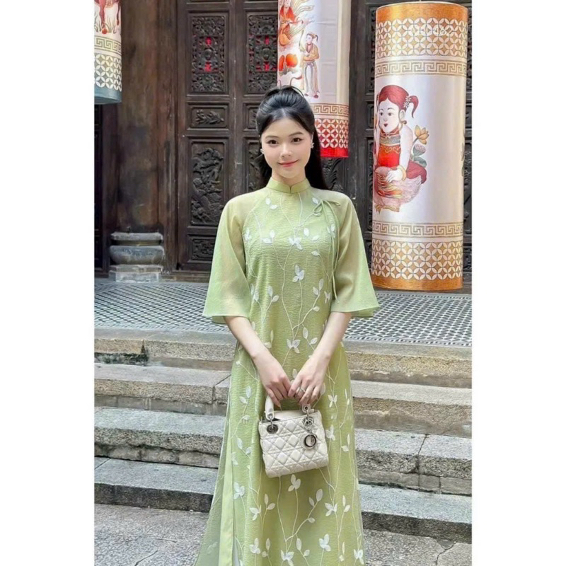 Áo dài tơ hoa thêu mềm mại nhẹ nhàng 4 tà cao cấp🧚🏻‍♀️🎉