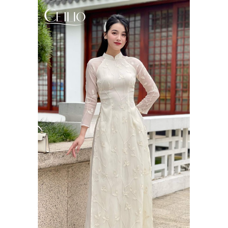 Áo dài tơ hoa thêu mềm mại nhẹ nhàng 4 tà cao cấp🧚🏻‍♀️🎉