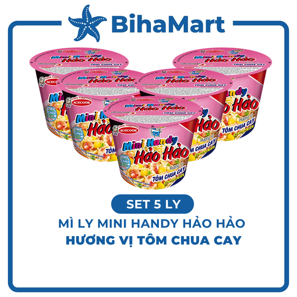 [SET 5 LY] - ACECOOK - Mì ly mini Handy Hảo Hảo hương vị Tôm Chua Cay (47g/ly) Mì ly Mini Hảo Hảo mini Handy ly