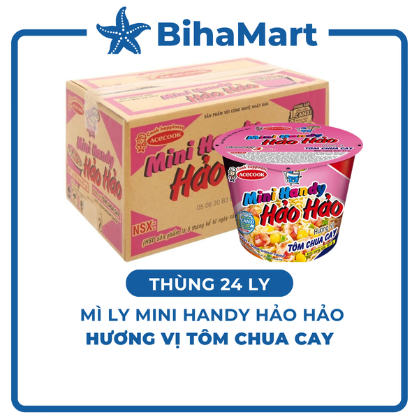 [THÙNG12 LY] - ACECOOK - Mì ly mini Handy Hảo Hảo hương vị Tôm Chua Cay (47g/ly) Mì ly Hảo Hảo mini Handy ly