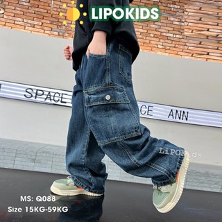 Quần jean bé trai túi hộp size 110-170 (15-57kg) ống rộng, Quần bò trẻ em Q088 Lipokids