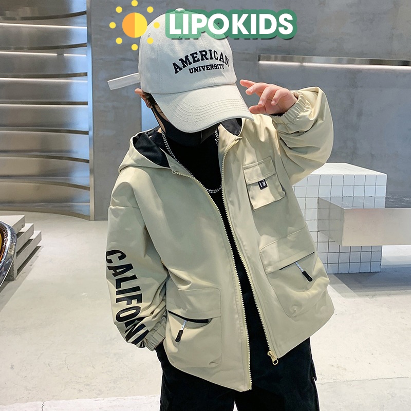 Áo khoác gió cho bé trai, bé gái size 110-170(15-57kg), Áo khoác bé trai CALIFORNIA size đại Lipokids A168