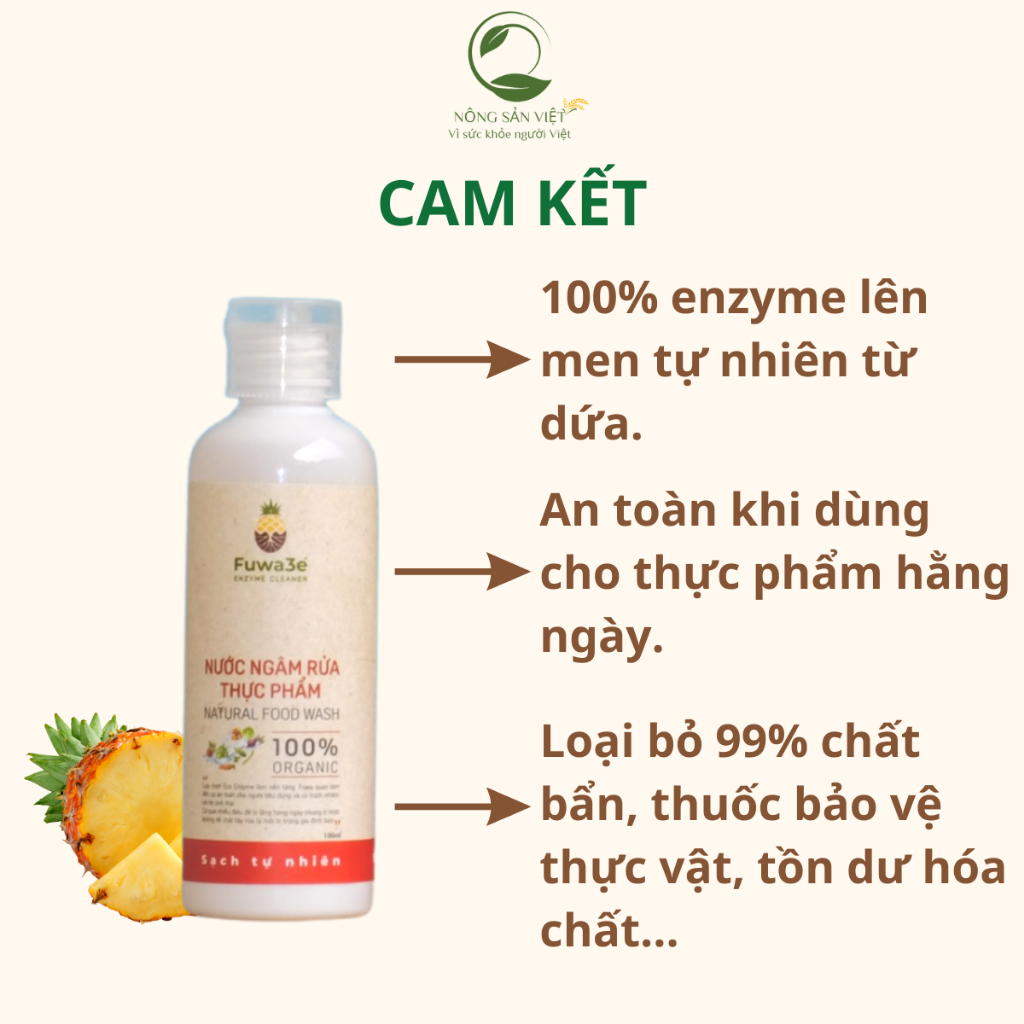 Nước Ngâm Rửa Thực Phẩm Fuwa3e, Rửa Rau Củ Quả, Bình Sữa chiết xuất 100% Enzyme Từ Dứa An Toàn Cho Bé 100ml