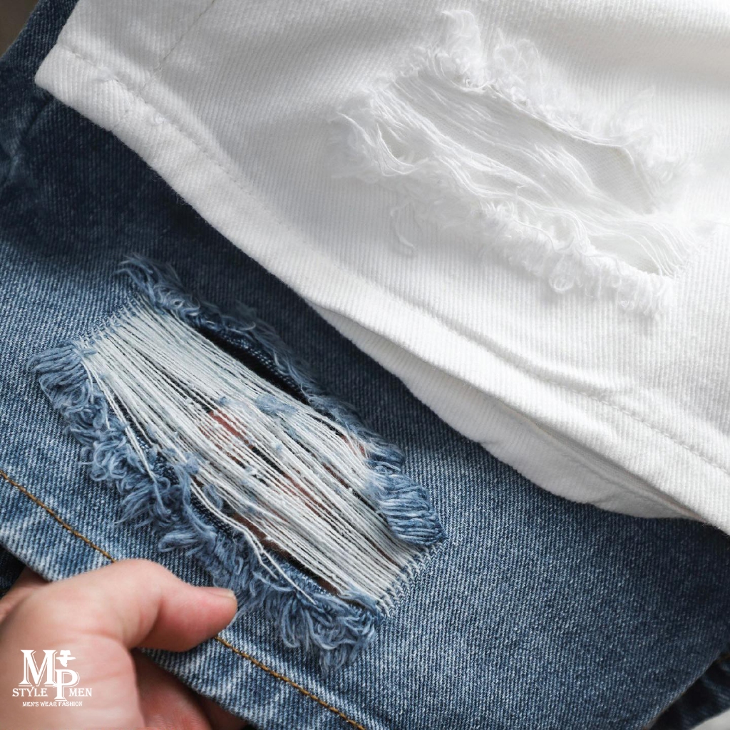 FREESHIP-Quần short Jean xanh rách from trên gối mã 010