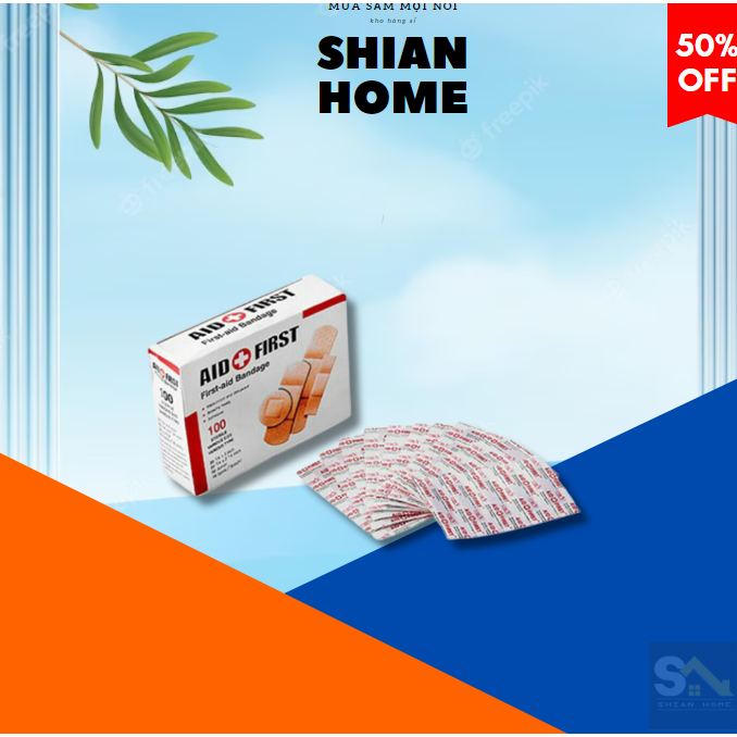 Set 100 miếng băng cá nhân trắng đỏ 【 T4 P27 A0 】