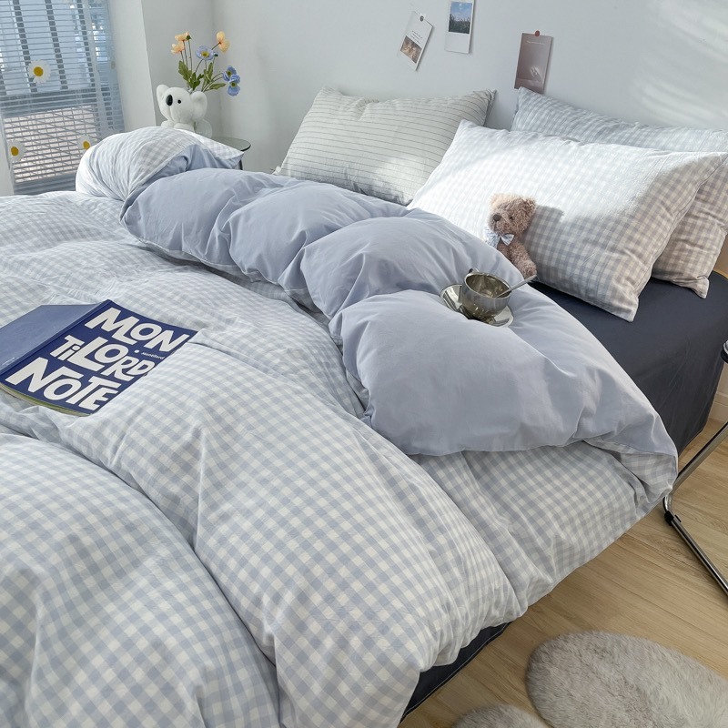 COTTON TICI| BỘ CHĂN GA GỐI 4 MÓN COTTON TICI HỌA TIẾT KẺ SỌC NEW