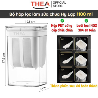 Bộ hộp dụng cụ lọc làm sữa chua Hy Lạp tách nước whey với lưới lọc inox 304 cao cấp an toàn dễ làm, dễ vệ sinh – THEA