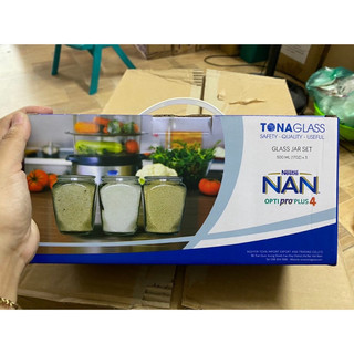 Bộ 3 hủ đựng gia vị quà tặng sữa vitadaily hũ thủy tinh tona glass jar 500ml