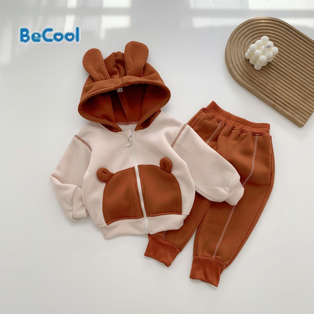 Bộ Nỉ Tai Gấu BECOOL, Bộ Nỉ Thu Đông Áo Có Khóa Cho Bé Từ 8 - 27kg