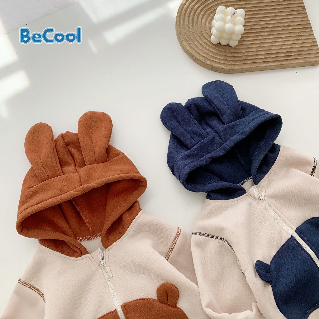 Bộ Nỉ Tai Gấu BECOOL, Bộ Nỉ Thu Đông Áo Có Khóa Cho Bé Từ 8 - 27kg