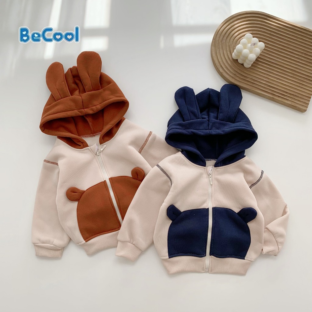 Bộ Nỉ Tai Gấu BECOOL, Bộ Nỉ Thu Đông Áo Có Khóa Cho Bé Từ 8 - 27kg