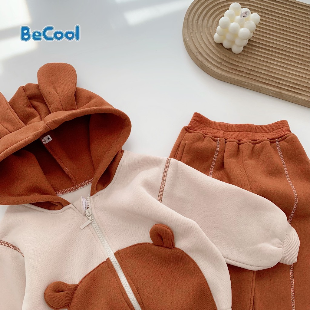 Bộ Nỉ Tai Gấu BECOOL, Bộ Nỉ Thu Đông Áo Có Khóa Cho Bé Từ 8 - 27kg