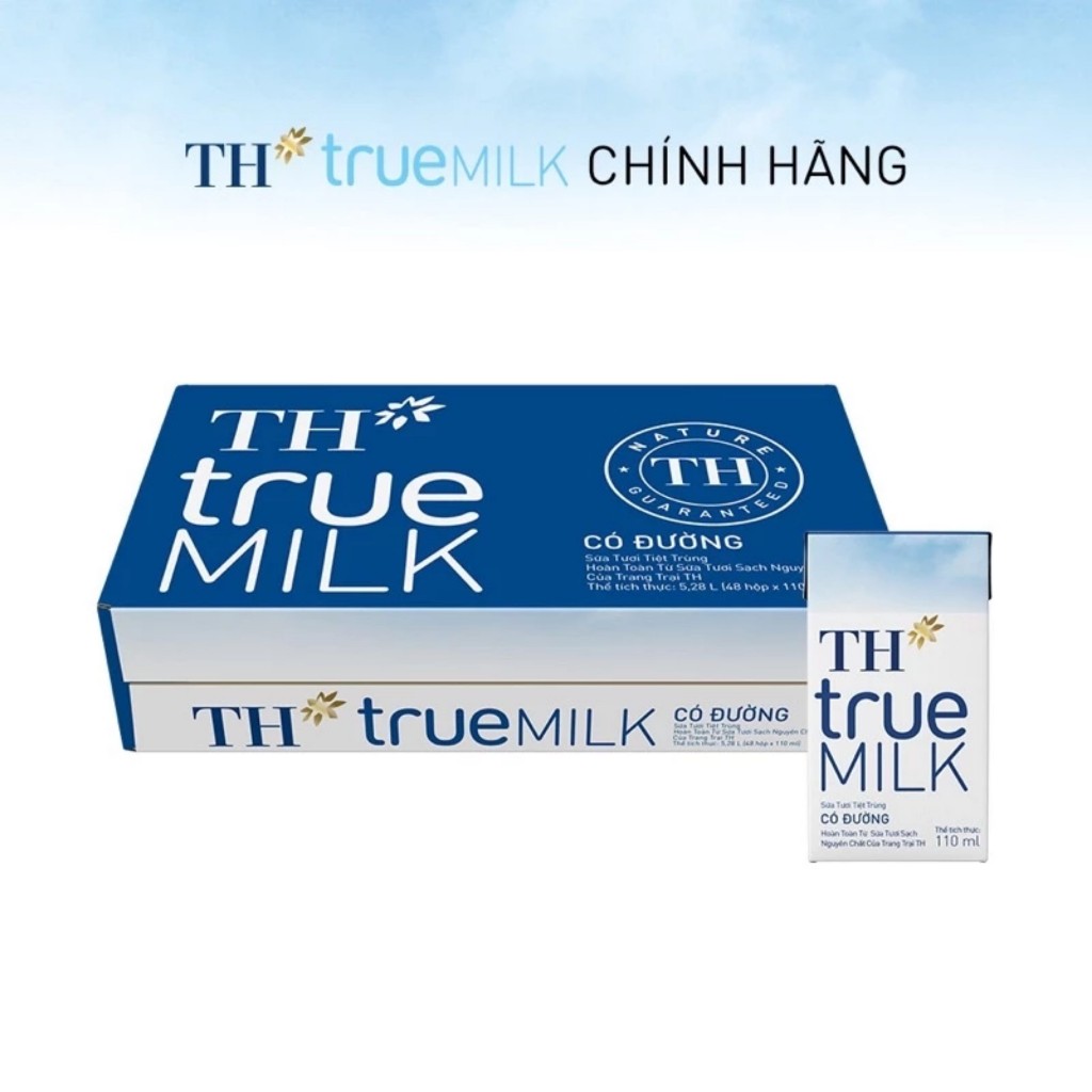 Thùng 48 Hộp Sữa Tươi Tiệt Trùng TH True Milk Có Đường - 110ml x 48 hộp