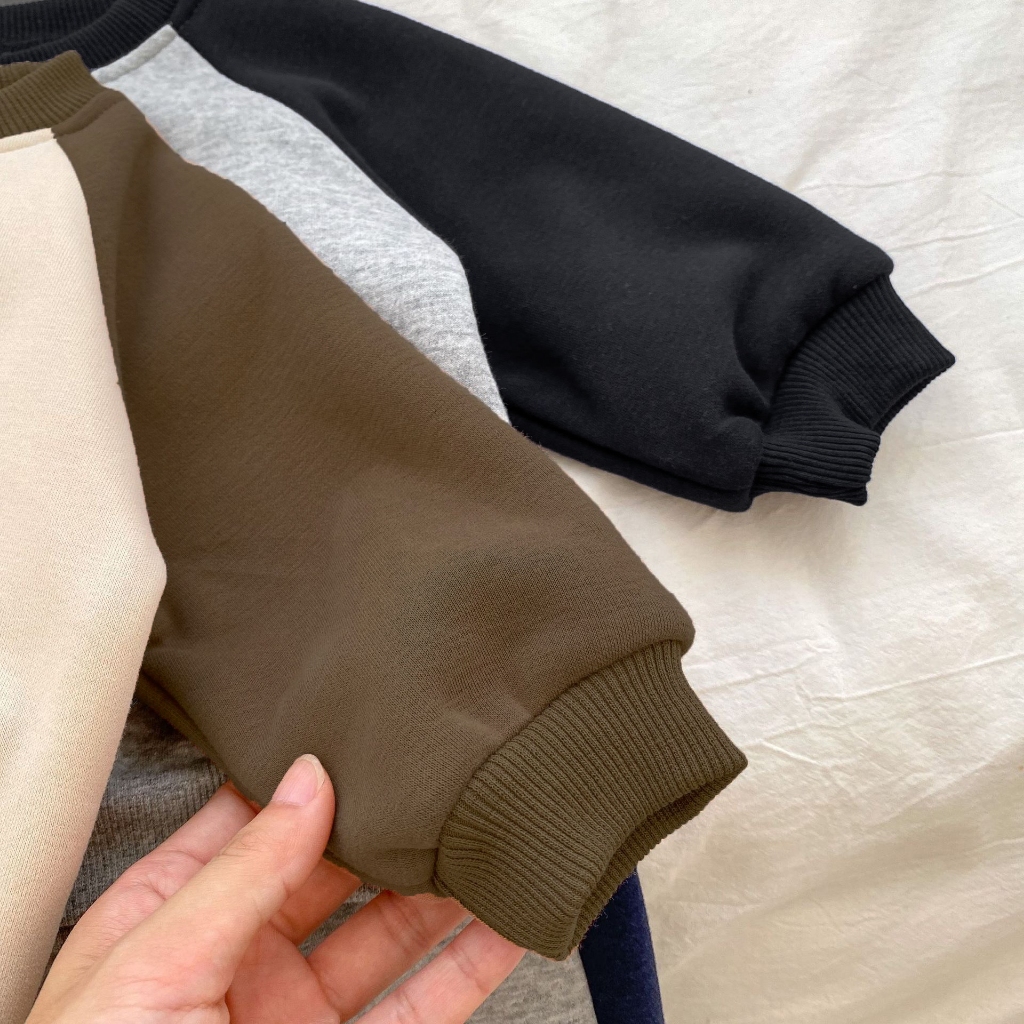 TE457- Bộ áo +quần cho bé trai bé gái Hokiha Kids chất nỉ ép dày dặn, mềm mại in chữ GIGO phối màu năng động size 8-16kg