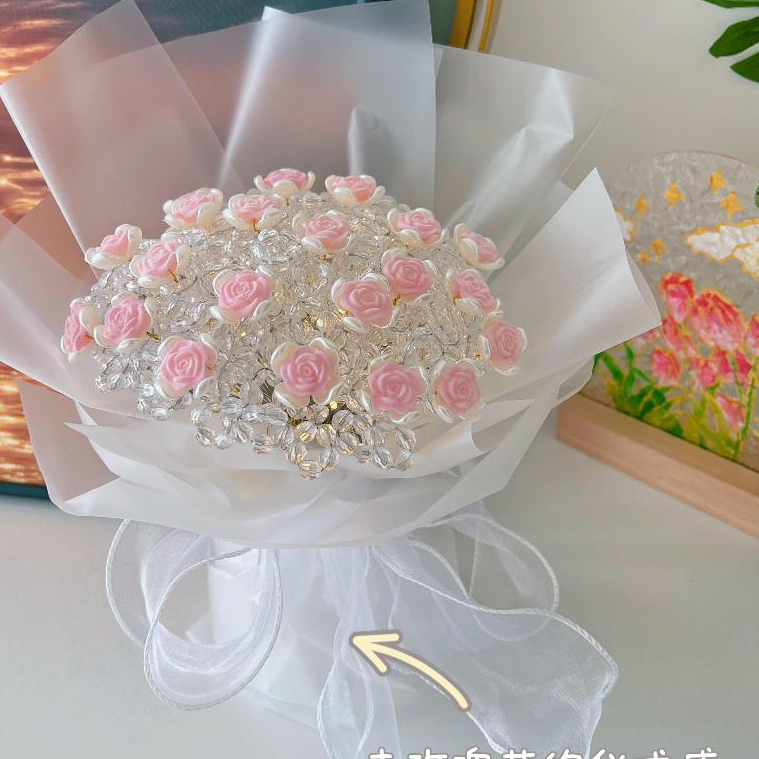 Nguyên liệu làm Bó Hoa Hồng Kèm Hạt Cườm Đẹp làm quà tặng hoa handmade, trang trí decor phòng