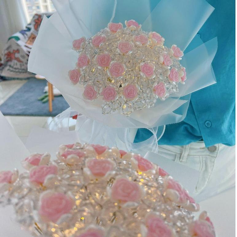 Nguyên liệu làm Bó Hoa Hồng Kèm Hạt Cườm Đẹp làm quà tặng hoa handmade, trang trí decor phòng