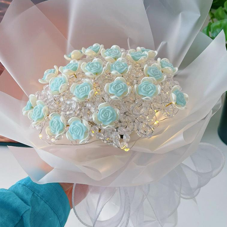 Nguyên liệu làm Bó Hoa Hồng Kèm Hạt Cườm Đẹp làm quà tặng hoa handmade, trang trí decor phòng