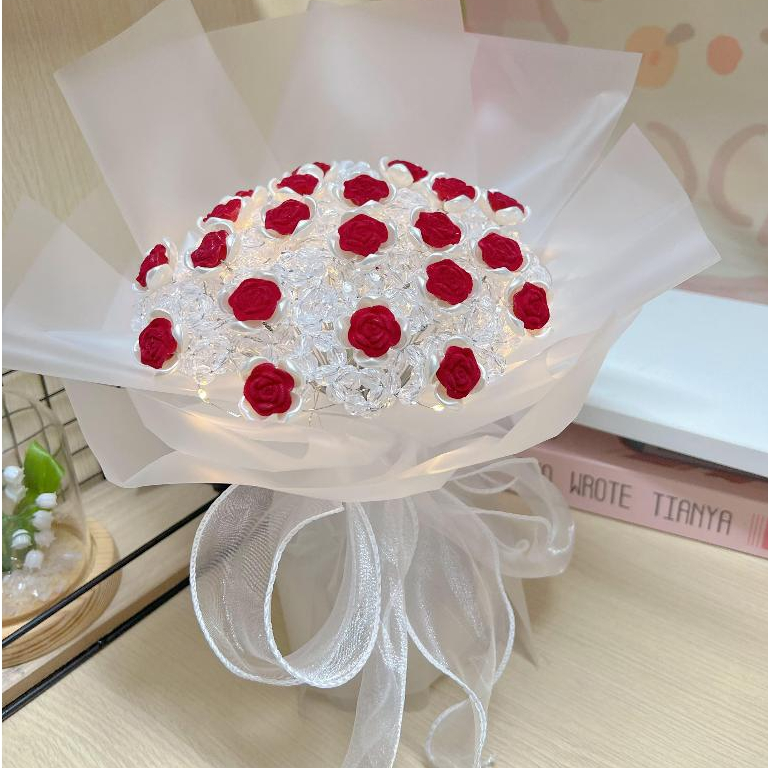 Nguyên liệu làm Bó Hoa Hồng Kèm Hạt Cườm Đẹp làm quà tặng hoa handmade, trang trí decor phòng