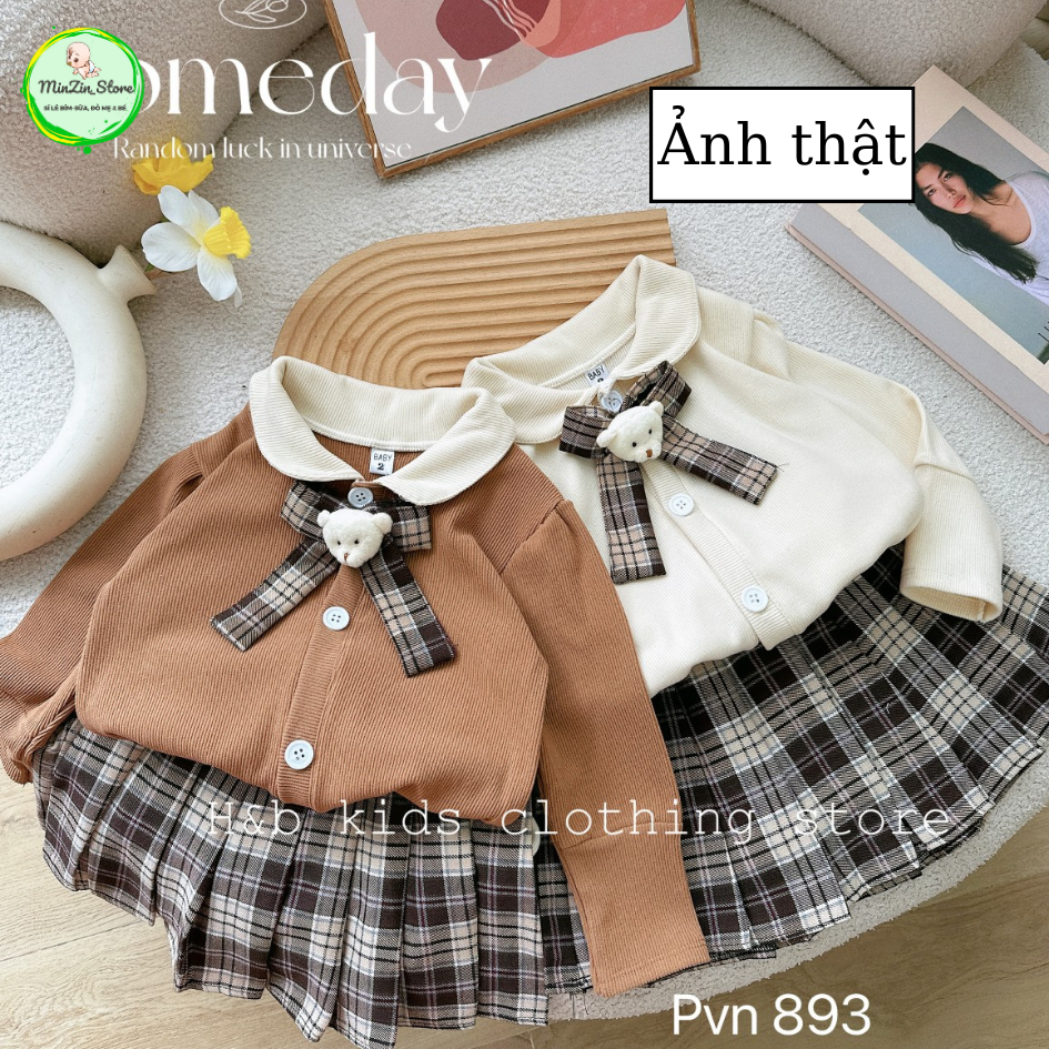 Set áo nơ - chân váy 3 chi tiết cho bé gái 10-30kg mùa thu đông