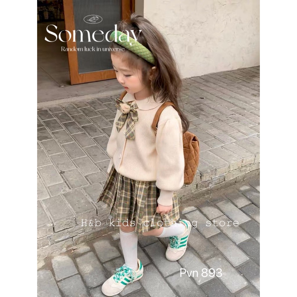 Set áo nơ - chân váy 3 chi tiết cho bé gái 10-30kg mùa thu đông