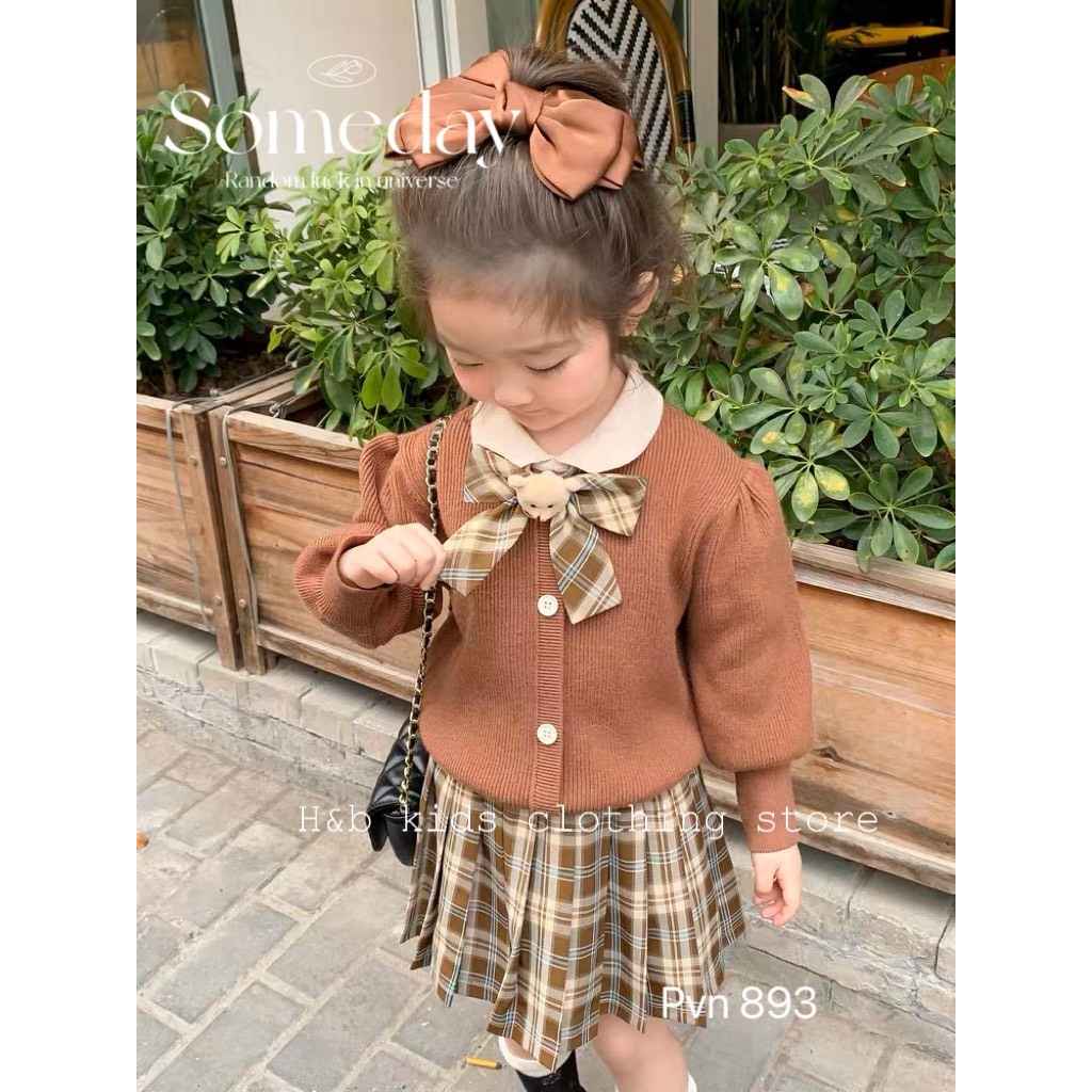 Set áo nơ - chân váy 3 chi tiết cho bé gái 10-30kg mùa thu đông