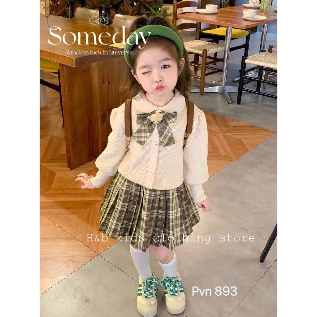 Set áo nơ - chân váy 3 chi tiết cho bé gái 10-30kg mùa thu đông