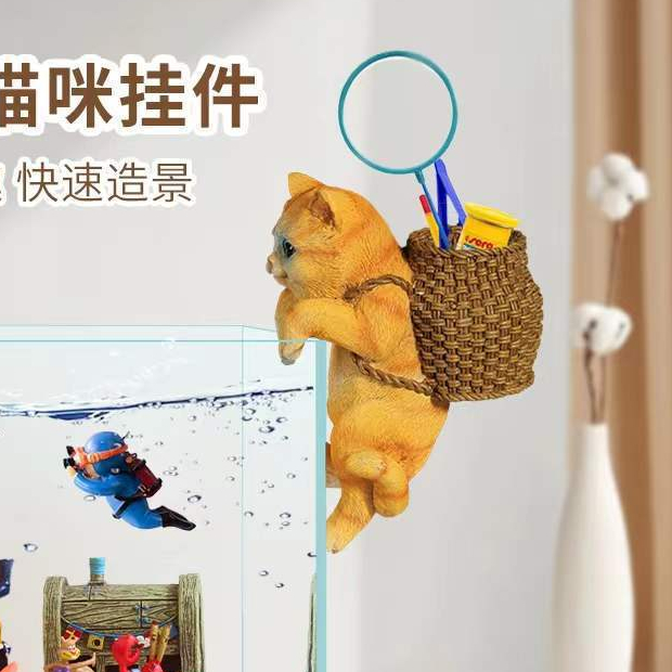Mô Hình Mèo Bám Thành Bể Cá Trang Trí Bể Cá Cảnh, Bể Thủy Sinh