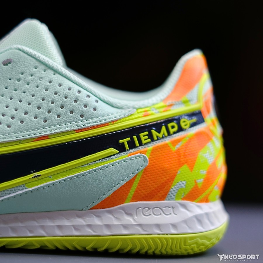 Giày Bóng Đá Futsal Tiempo 9 Pro Xanh Mint Gót Cam IC
