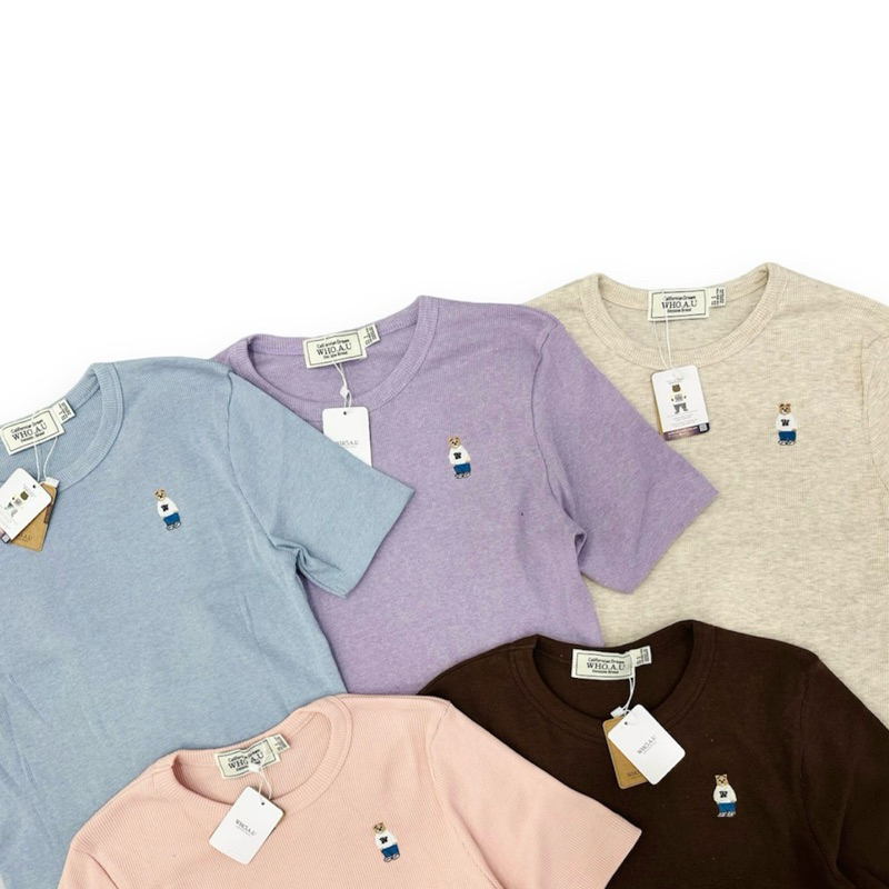 Áo thun croptop lửng whoau thêu gấu dễ thương vnxk