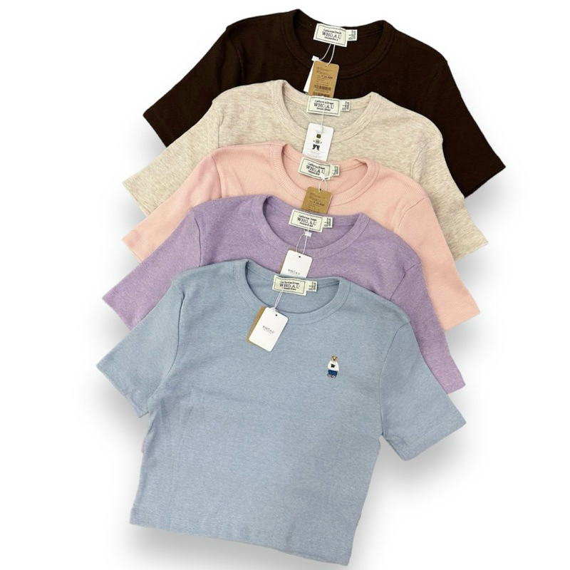 Áo thun croptop lửng whoau thêu gấu dễ thương vnxk