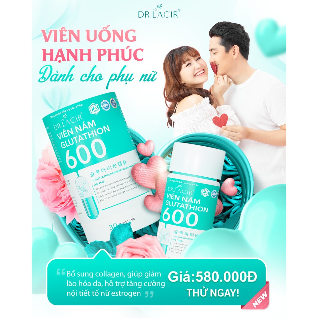 Viên Uống Glutathione 600 Drlacir Hộp 30 viên,Giúp cân bằng nội tiết tố,Hỗ trợ làm trắng da,cải thiện nám,tàn nhang