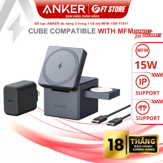 Đế sạc không dây anker 737 cube y1811 sạc nhanh tối đa 15w với 3 vùng sạc đa năng - bh18th chính hãng