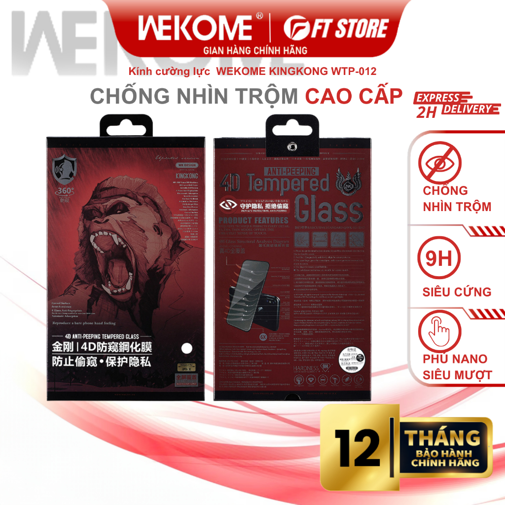 Kính Privacy (chống nhìn trộm) WEKOME 4D KINGKONG WTP-012 siêu cứng, fullmàn, chống vâng tay cho điện thoại - CHÍNH HÃNG