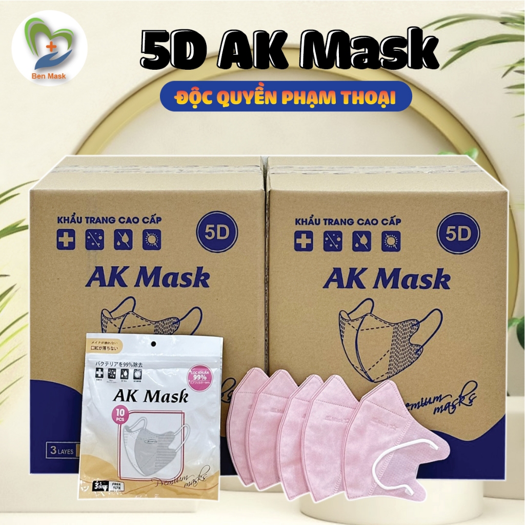 [Phạm Thoại] Thùng 300 Chiếc Khẩu Trang 5D AK Mask, Khẩu Trang Y Tế 3 Lớp Cao Cấp  Chính Hãng, 30 Túi