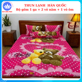 Bộ ga gối thun lạnh in HQ- 4 món cao cấp