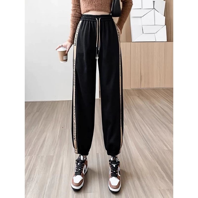 Quần jogger thể thao mì nỉ bo gấu kẻ sọc phong cách HQ- Mẫu mới