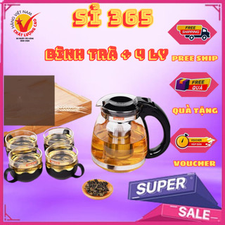 Bộ bình lọc trà kèm 4 ly thủy tinh