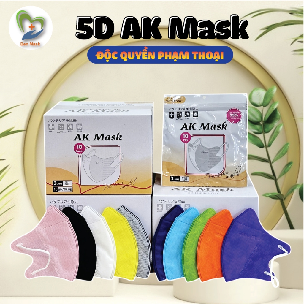 Khẩu Trang 5D AK Mask Túi Kháng Khuẩn 10 Cái - Nhiều Màu Form Dáng Hàn Quốc Chuẩn Khẩu Trang Phạm Thoại