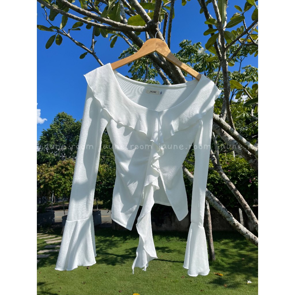 Áo thun kiểu tay dài viền bèo JAUNE thiết kế tua rua gợn sóng- MILA TOP