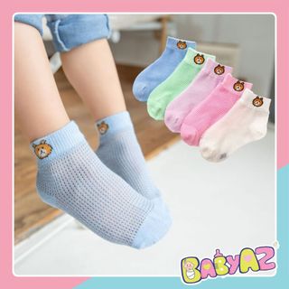 Tất lưới mùa hè thu cho bé trai bé gái, sét 5 đôi vớ điều hòa họa tiết hình gấu cho trẻ em mềm mịn thoáng khí