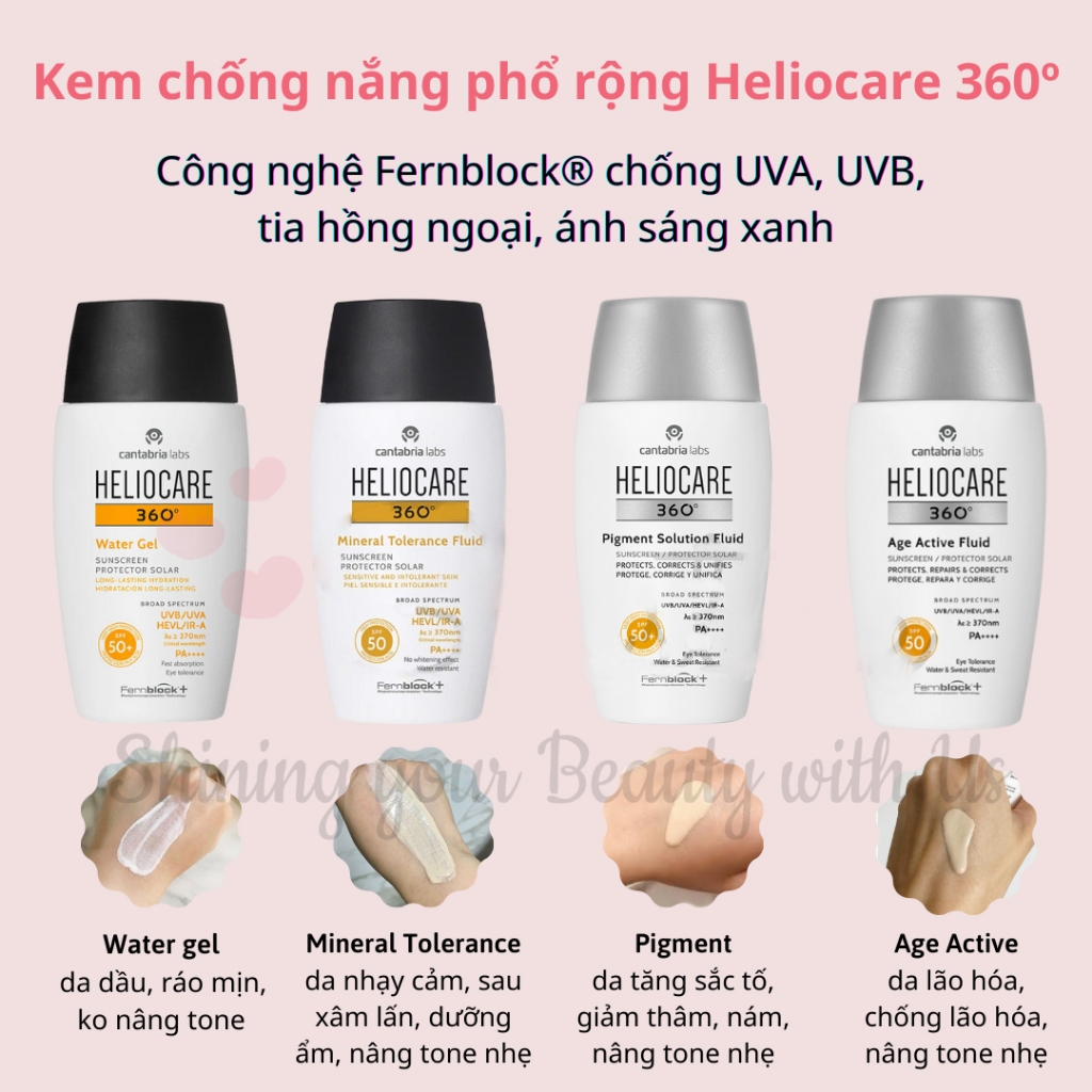 Kem chống nắng Heliocare dành cho da khô, dầu, mụn nhạy cảm, sạm nám, lão hóa 50ml