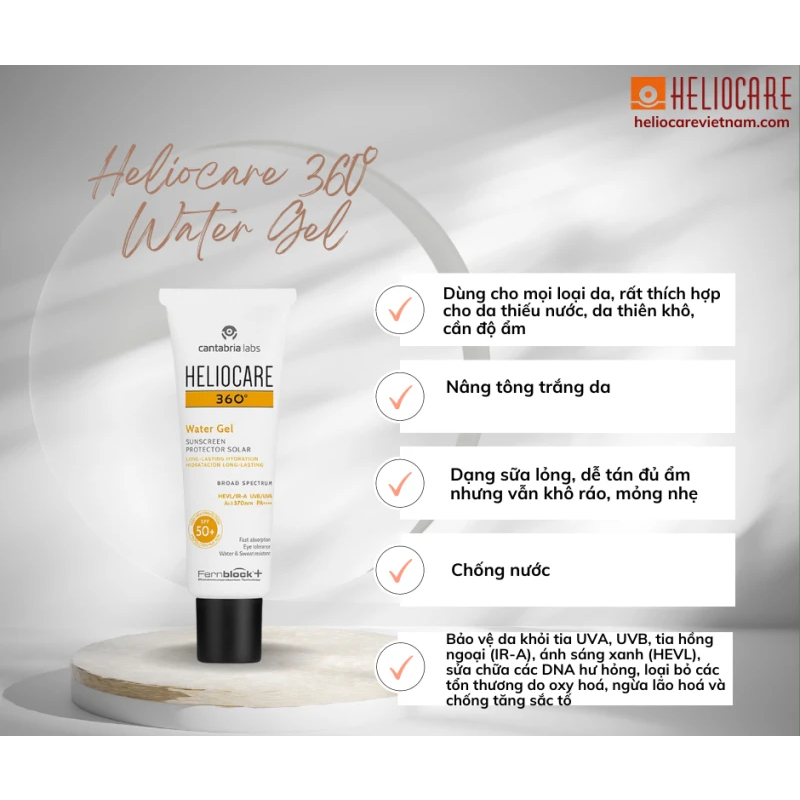 Kem chống nắng Heliocare dành cho da khô, dầu, mụn nhạy cảm, sạm nám, lão hóa 50ml