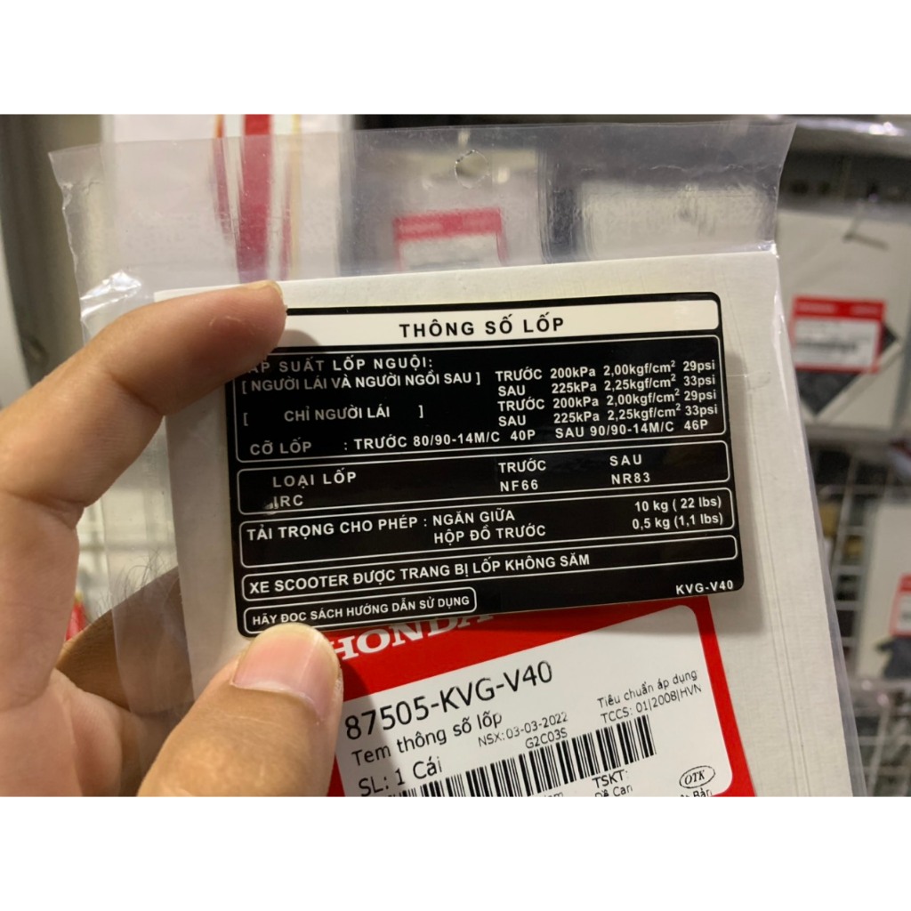 Tem Thông Số Lốp AB 07 , AB Fi zin honda